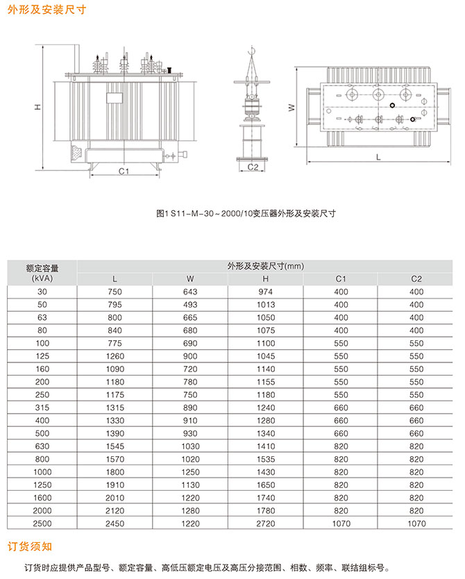 S11-M系列箱式变压器的外形及尺寸